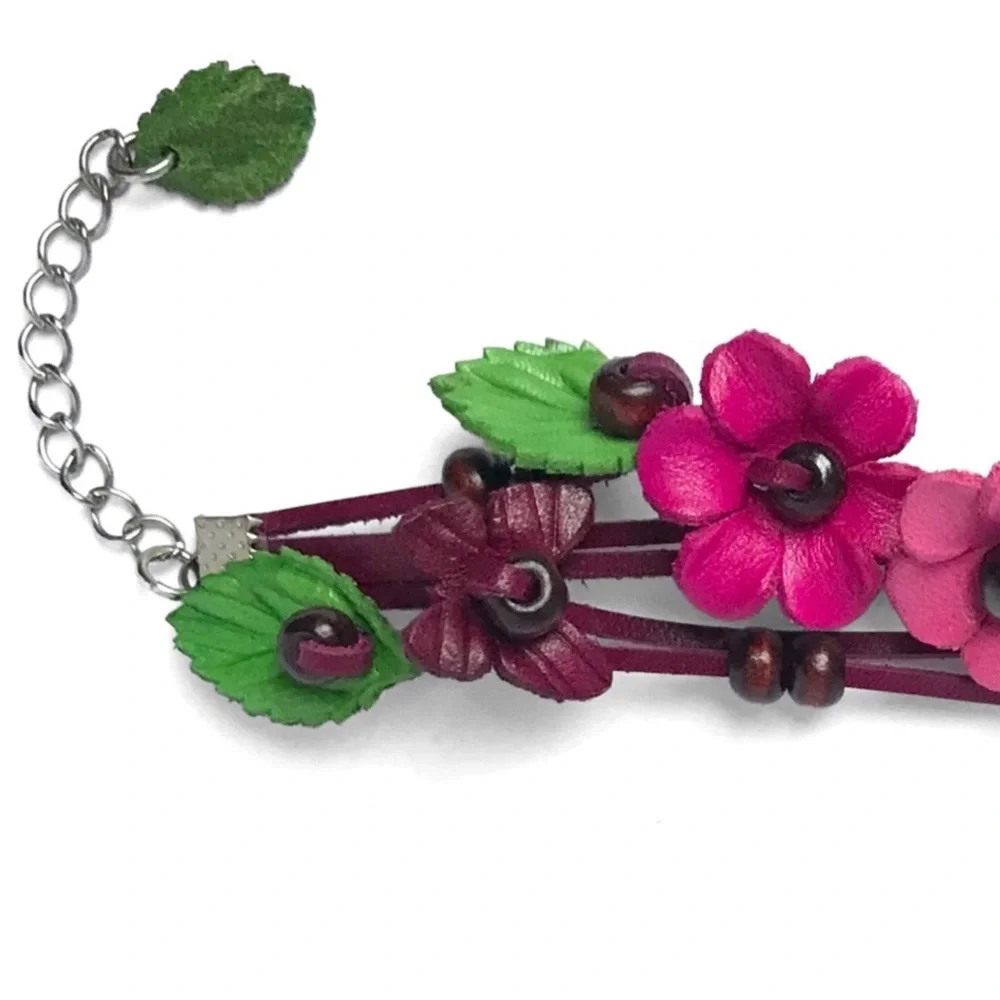 1 LEFT! Handmade Handcrafted Genuine Leather Flower Butterfly Bracelet - Picture 3 of 3